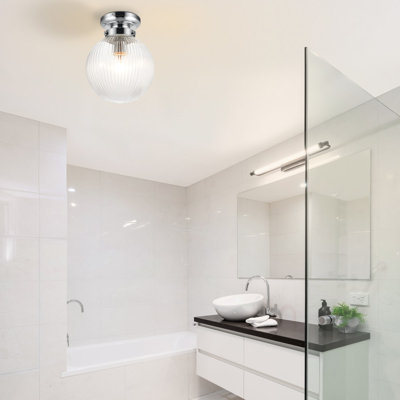 Finley Bathroom light Classic Ribbed Glass Ceiling Light - IP44, 19.5x19.5x25cm, 1xE27. Max. 15W LED (Bulb not included)