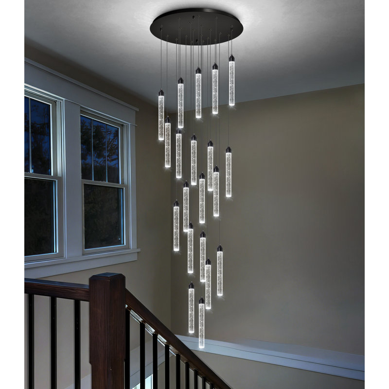 Lustre 20 lumières à DEL en cristal, Noir mat