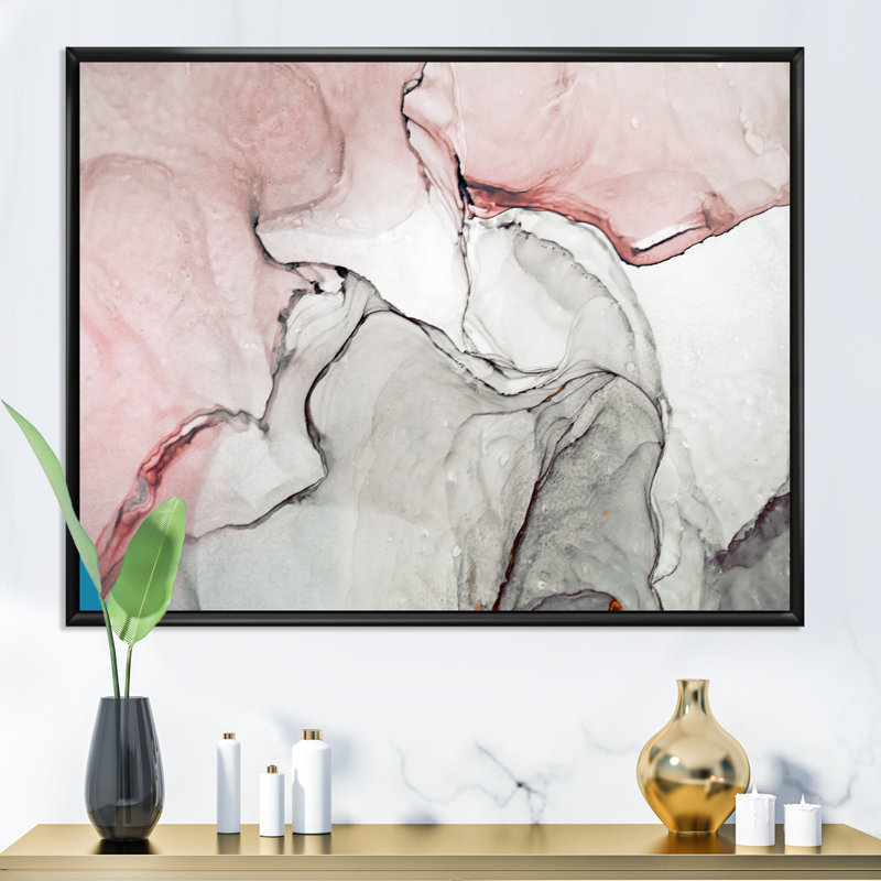 Art mural sur toile luxueux rose gris marbré II, H 12 po x l 20 po, Toile avec cadre flottant, Noir