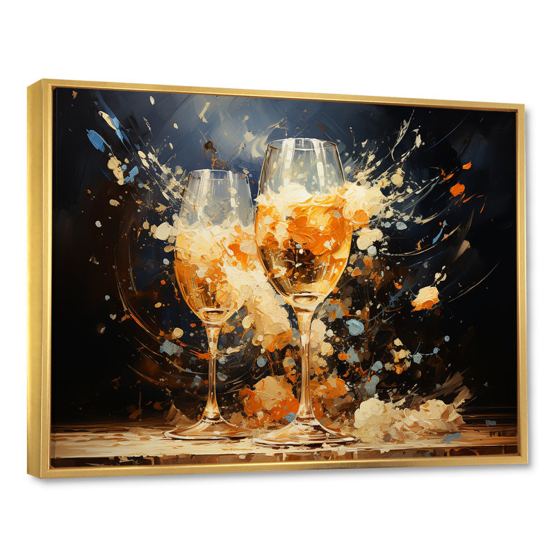 French Champagnes Cheers sur toile, Cadre flottant doré, H 16 po x l 32 po x P 1 po