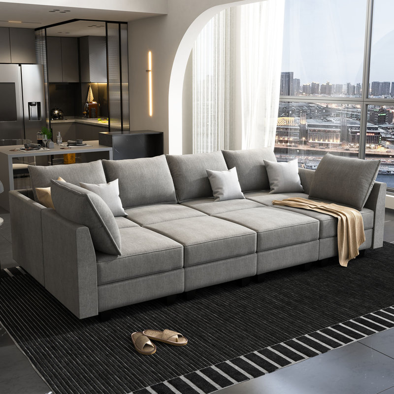 Coss U shaped Sectional Sofa Modular Sectional Couch with Storage Ottoman, Gray Polyester