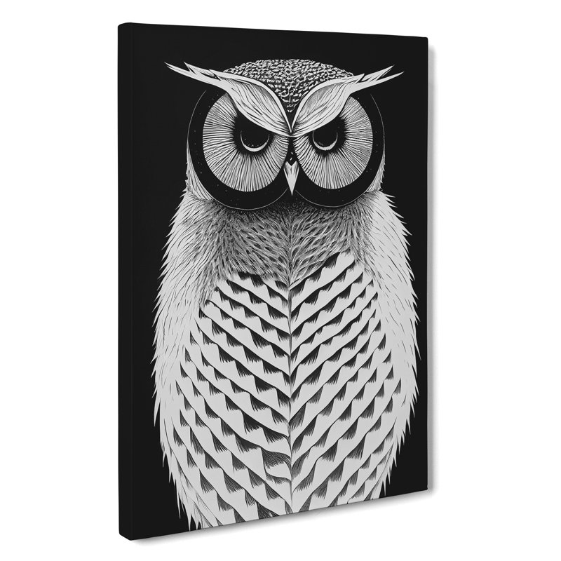 Monochrome Owl No.6 - Wrapped Canvas, 76cm H x 50cm W x 3cm D