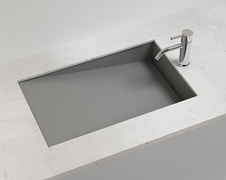 Lavabo de salle de bain encastré en résine en pierre Badeloft UB-04-RL-MGRY de 25,2 po x 16,1 po Badeloft, Gris mat