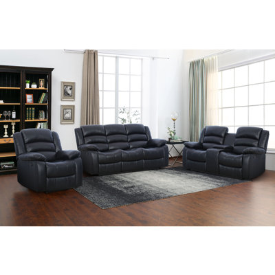 Emryn 3-Piece Modern and Super Soft Vegan Leather Manual Reclining Living Room Set