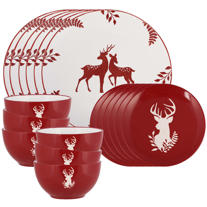 Piece Stoneware Dinnerware Set - Service for 6, Red