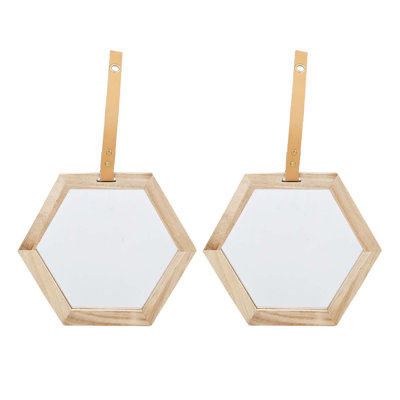 Miroir à cadre en bois, miroir hexagonal pour décoration intérieure moderne