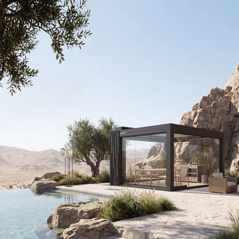 Ombra Smart Pergola A7 Art, 102.4" H x 157.5" W x 153.5" D