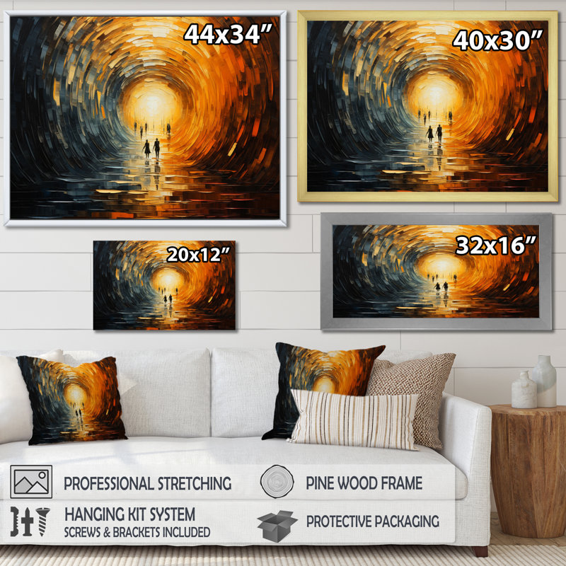 Tunnel abstrait en bois orange sur toile, H 24 po x l 32 po, Toile tendue
