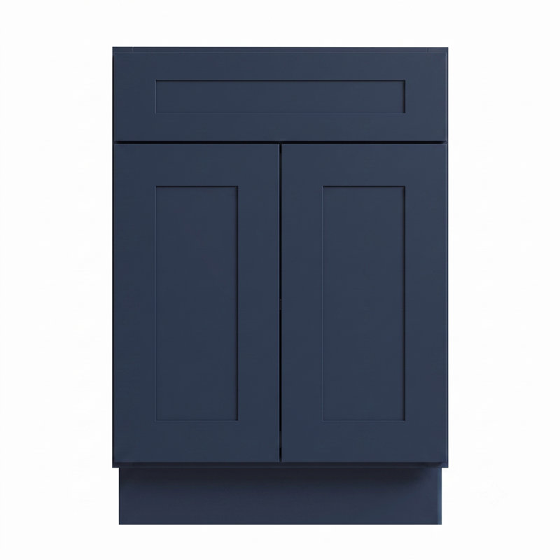 Armoire de cuisine Blue Shaker, structure en bouleau massif et contreplaqué, quincaillerie à fermeture en douceur, tablette réglable et tailles modulaires