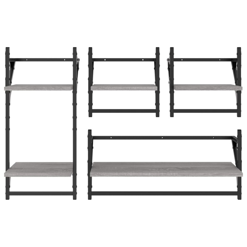 vidaXL Wall Shelf Set with Bars Storage Display Shelf 4 Piece Engineered Wood