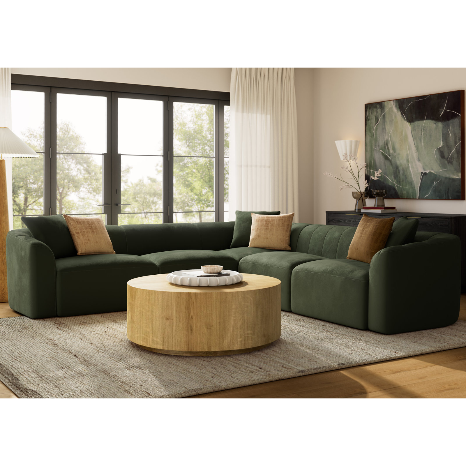 Augustine Velvet Modular Sectional, Soren Olivine Performance Velvet