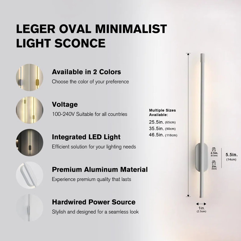 Leger Oval Light Sconce - , Black, 36" H x 3" W x 2" D, App + Alexa (Cold White 6000K + RGB) - Plug