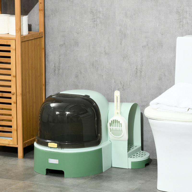 Bac à litière en plastique avec couvercle, couvercle avant ouvrable pour un nettoyage rapide et simple, porte latérale spacieuse pour chat facile d'accès, plateau amovible pour minimiser la propagation, conception inspirée de l'espace
