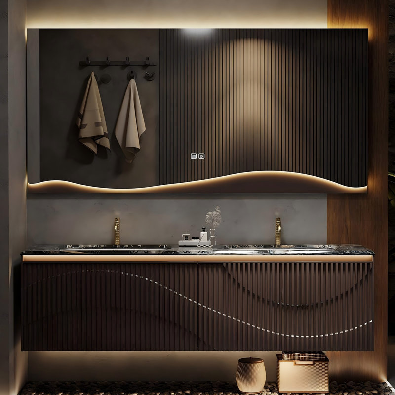 Meuble-lavabo double mural en bois massif 62,99 po avec miroir Mmart, 62"