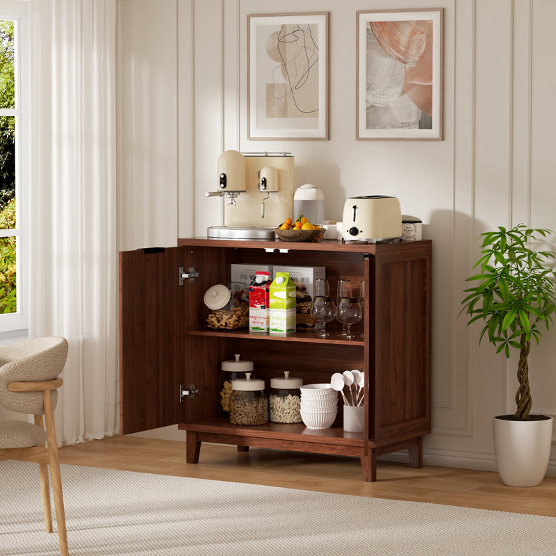 Multifunctional  Storage Cabinet with 2 Door, 31.5" H x 31.5" W x 15.7" D, Walnut/Black