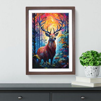 Stag In A Forest Orphism - Single Picture Frame Print on Wood