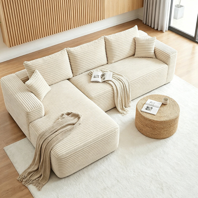 Canapé moderne, canapé modulaire en forme de L, canapé 2 places spacieux et confortable avec coussins pour le bureau du salon beige