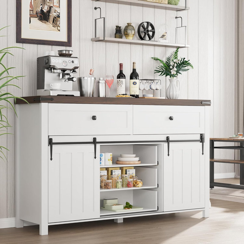 Commode 5 tiroirs pour chambre à coucher avec portes de grange coulissantes Farmhouse