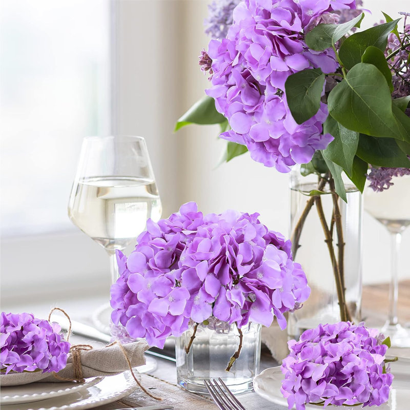 64 pièces d'hortensias artificiels mauves