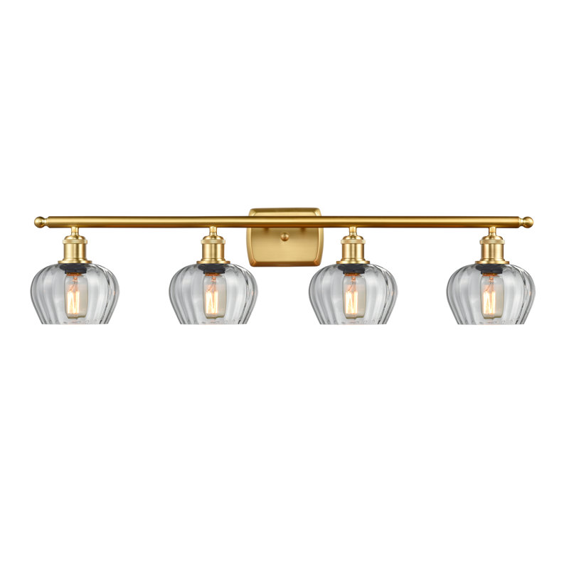 Éclairage de salle de bain à intensité variable 4 lumières Patrina, Ampoule DEL 6 watts Vinage, Transparent, Or satiné