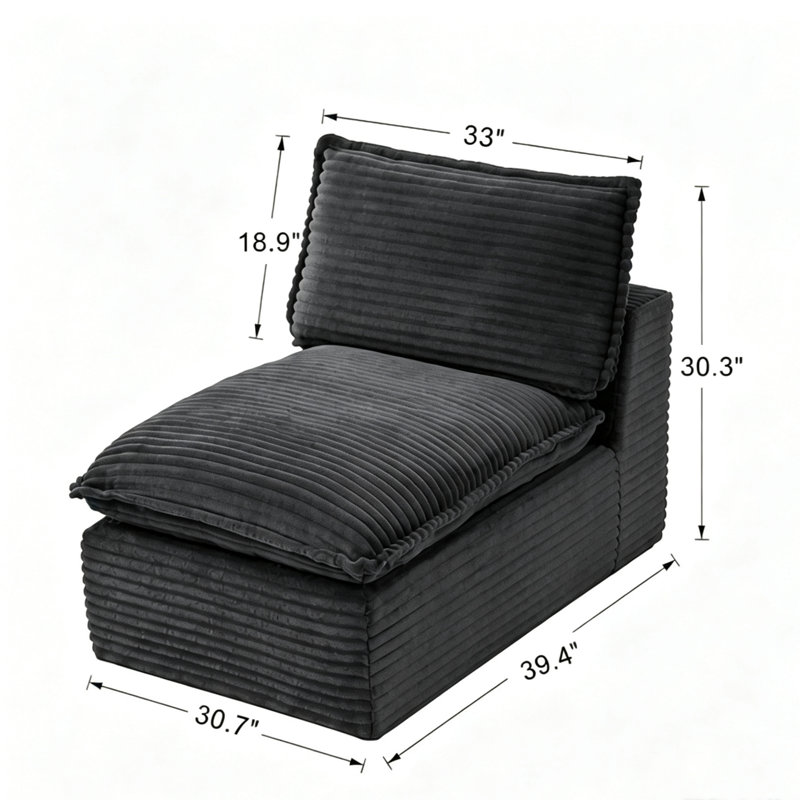 Vacuum Compression Single Middle Modular Sofa, Gray Corduroy