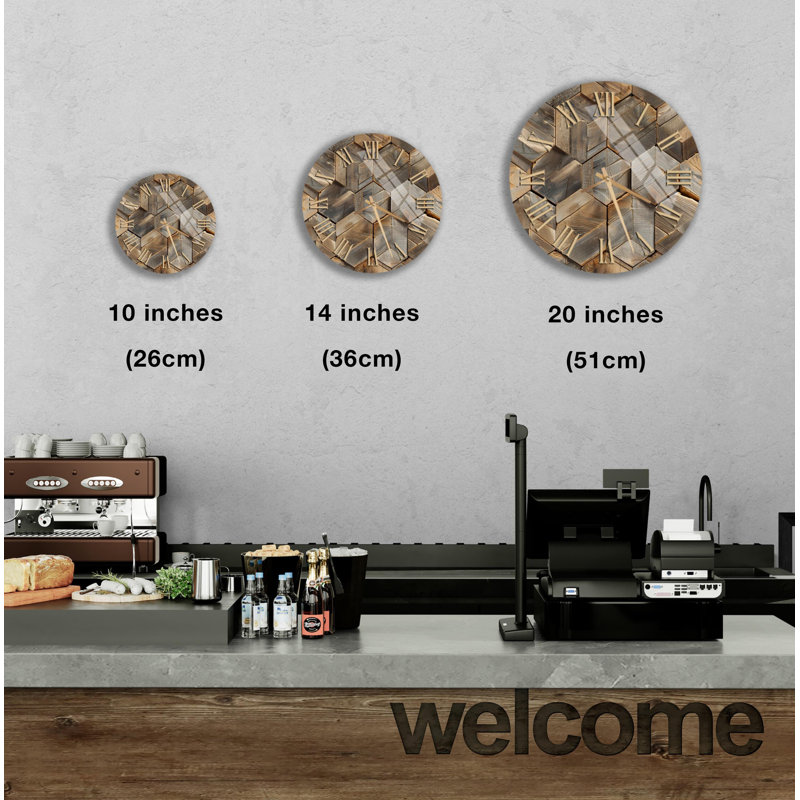Horloge murale hexagonale en bois rustique, 10 pouces, Blanc anglais