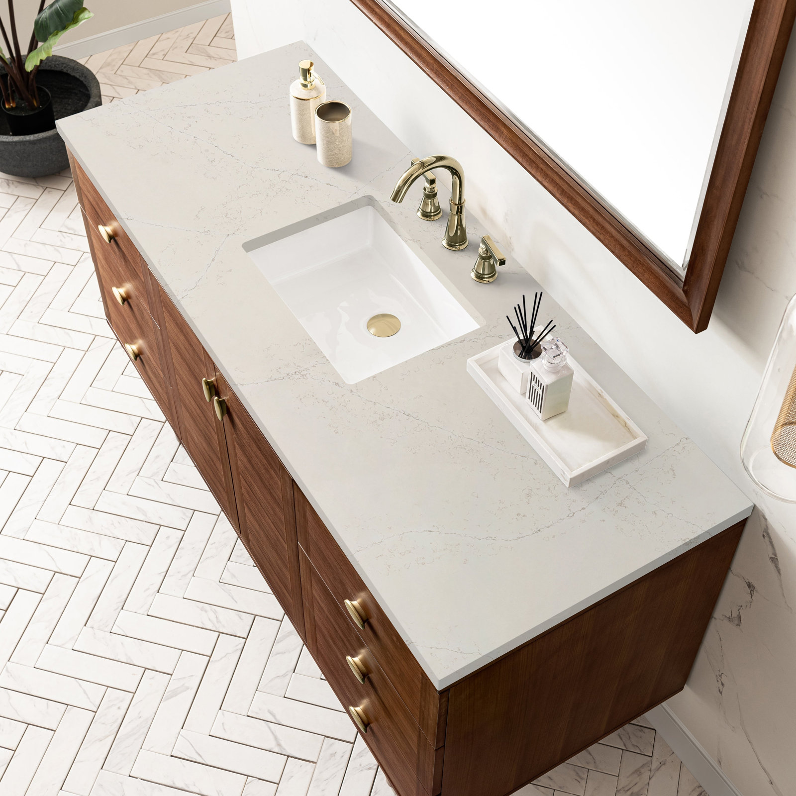 Aliza 60" Carrara Marble Single Bathroom Vanity, Siberian, 8" Widespread