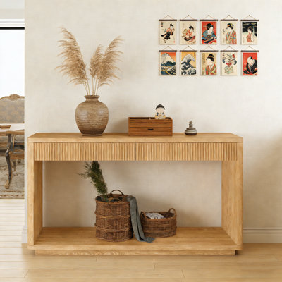 60-Inch Modern Fluted Bravantice with Two Drawers and Natural Wood Veneer Finish for Versatile Home Use.