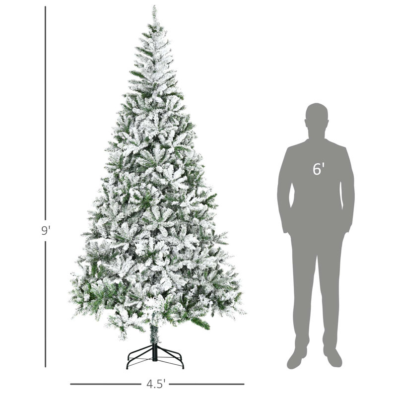 7.5/9Ft Tall Unlit Snow Flocked Pine Artificial Christmas Tree With Realistic Branches