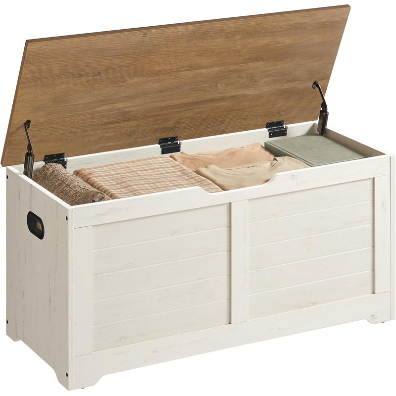 Wood Storage Bench, Rustic White/Honey Brown