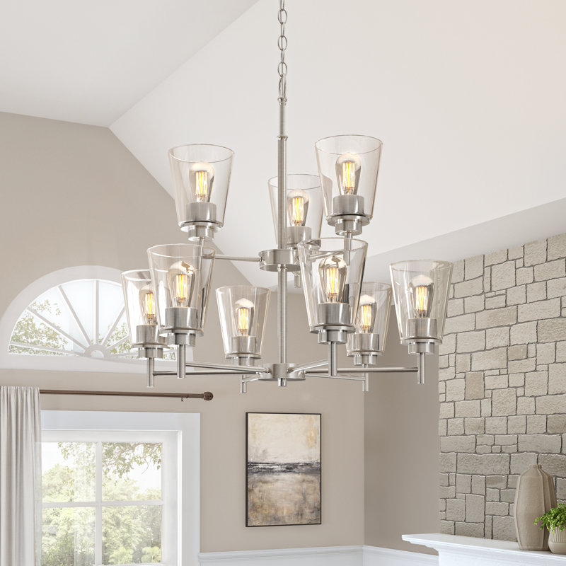 Aadil 9 - Light Dimmable Tiered Chandelier, Satin Platinum