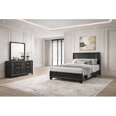 Ensemble de chambre à coucher à panneau moderne avec finition gris anthracite