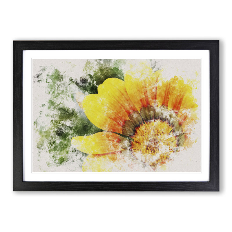 Bright Yellow Flower Watercolour - Framed Print, 65cm H x 90cm W x 2cm D, Black