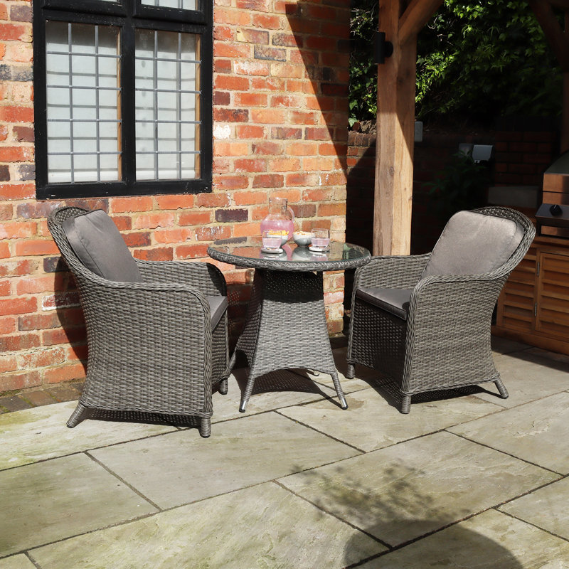 PARIS 2 Seater Carver Bistro Set 75cm Round Table With 2 Imperial Chairs including Cushions