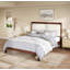 Structure de lit plateforme en bois massif avec tête de lit tapissier en velours beige, finition espresso, aucun sommier requis-276248339