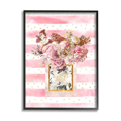 Fashion Floral Vase Pink Flowers Stripe Pattern by Ziwei Li - Painting Print