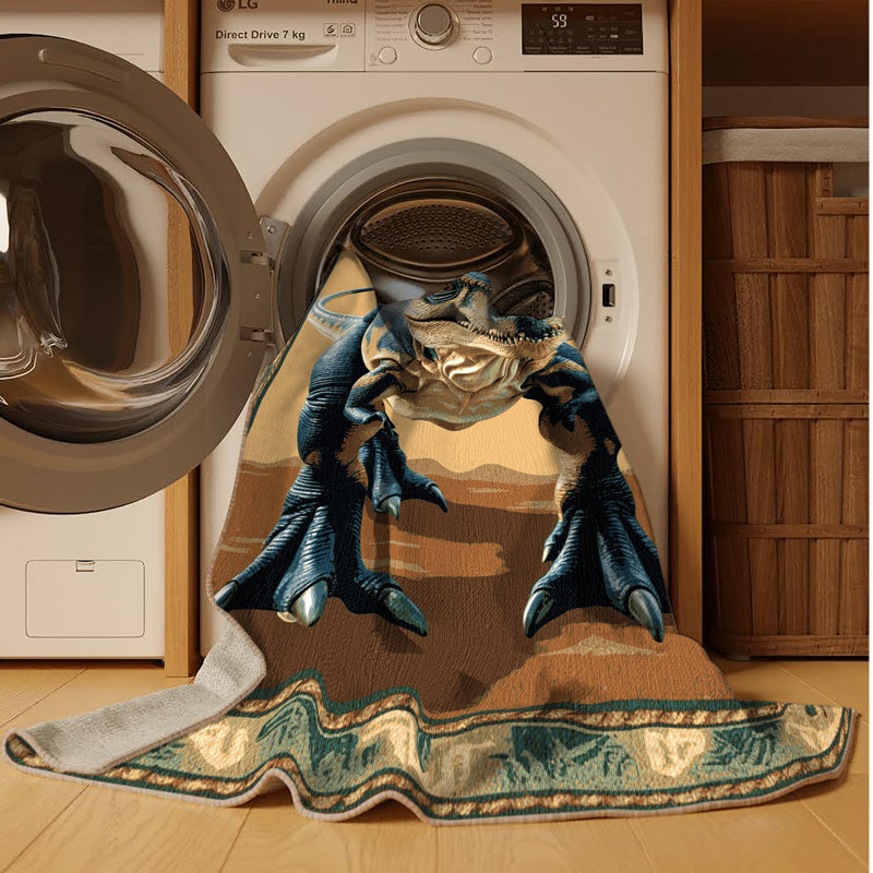 Machine Washable Dinosaurs Brown Area Rug, Round 5'