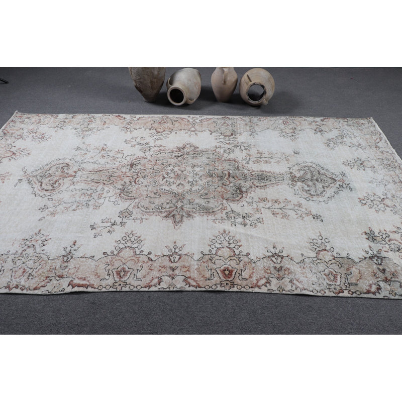 Grand tapis turc rétro beige pour décoration de plancher de style oriental antique