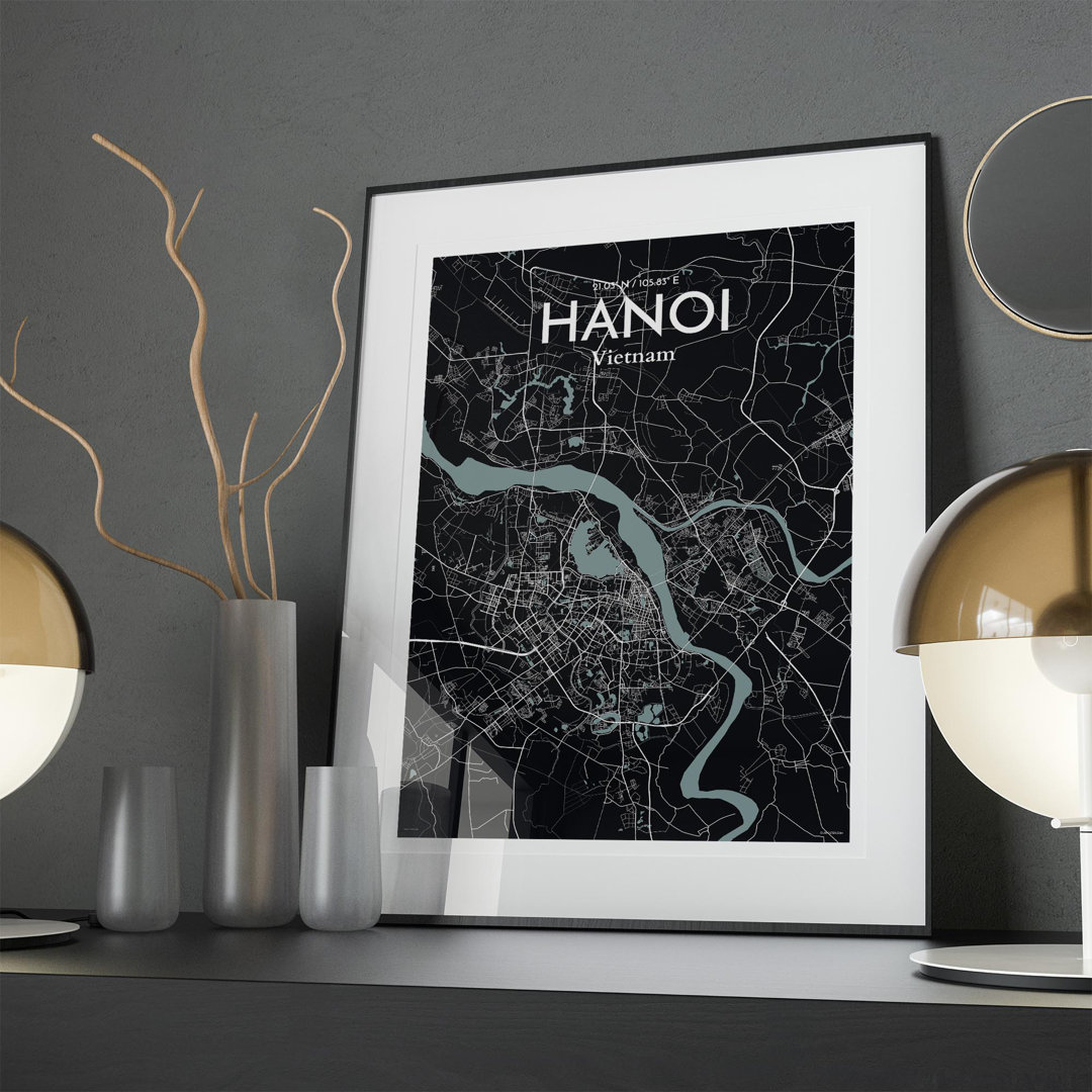 Hanoi City Map In Midnight - No Frame Print