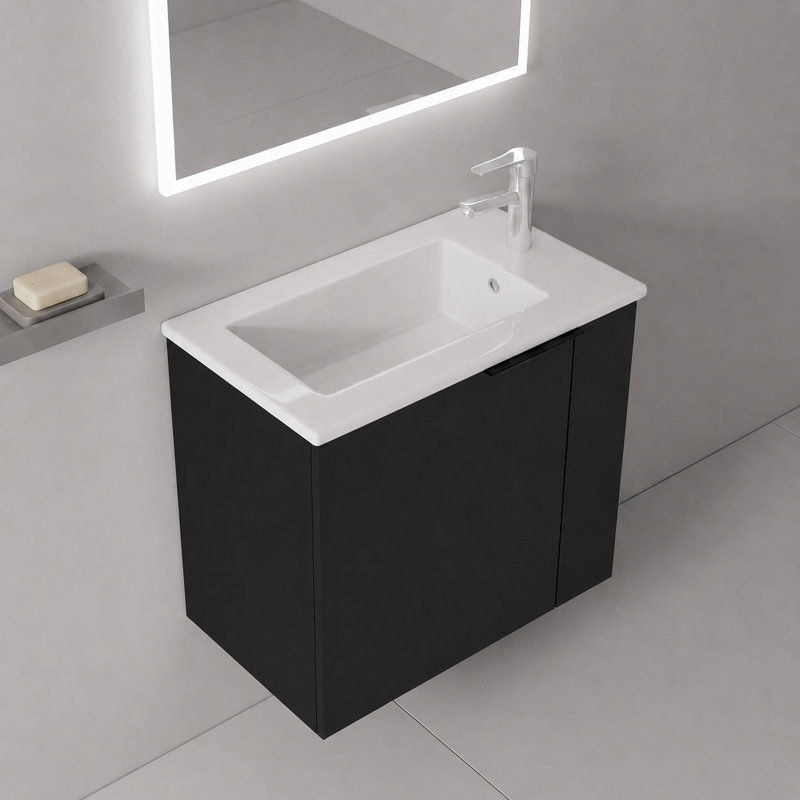 Meuble-lavabo flottant 22 po avec lavabo, porte en céramique, noir