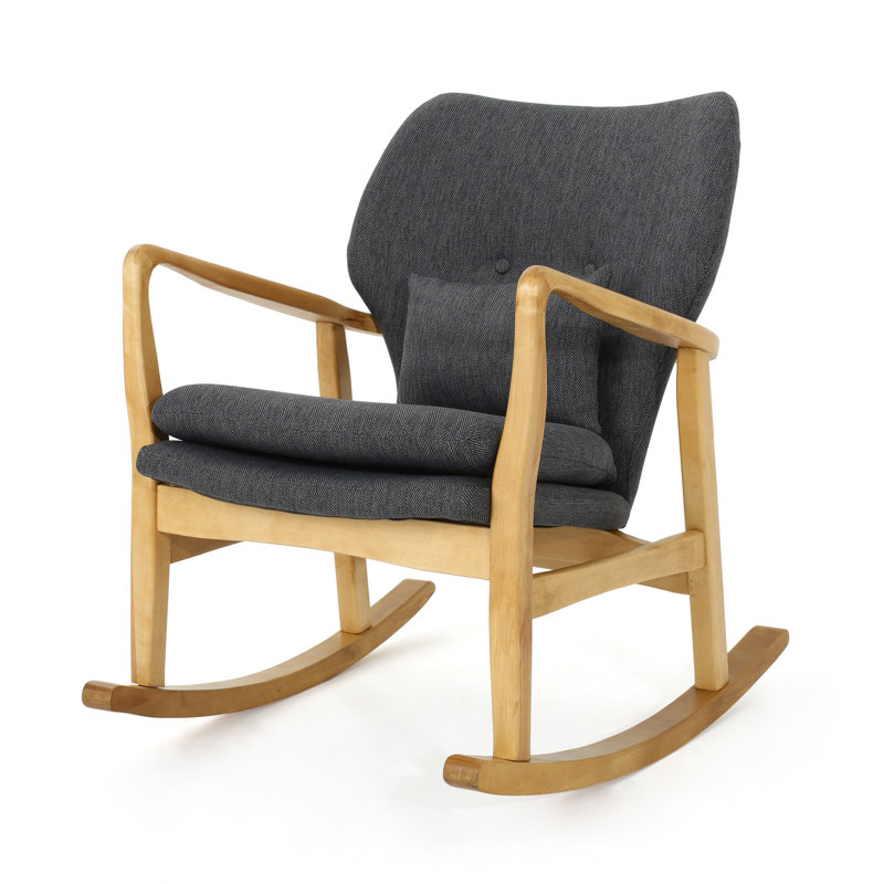Solid Wood Rocking Chair with Cushion, Muted Yellow, Natural