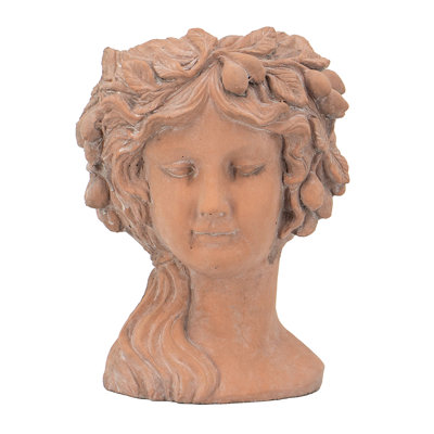 12.5Lbs Head Bust Planter - Cement, Brown For Indoor Use 8.9 In. Wide Cement Garden Ornaments