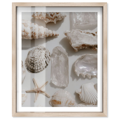 Ocean Treasures Shadowbox Print Coastal Wall Art by Notoriart, Natural Oak Frame, 24 x 30