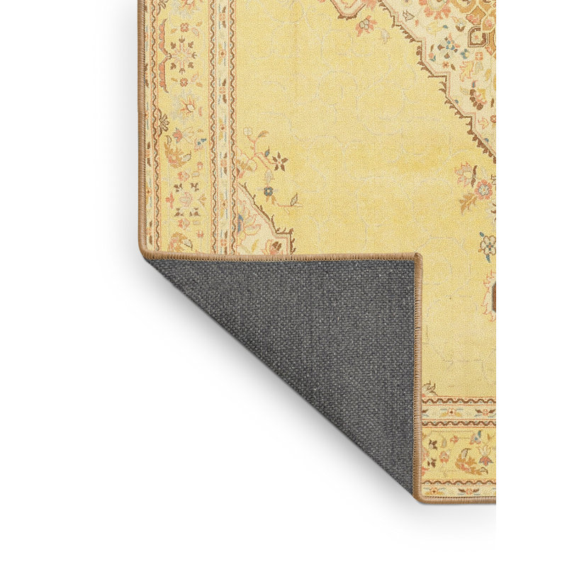 Tapis jaune/brun traditionnel Amrane, Rectangle 5 pi x 8 pi