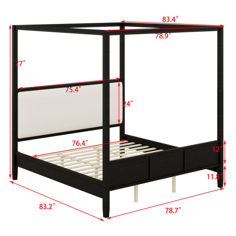 Lit moderne en bois, style baldaquin et tête de lit tapissier exquise, Black