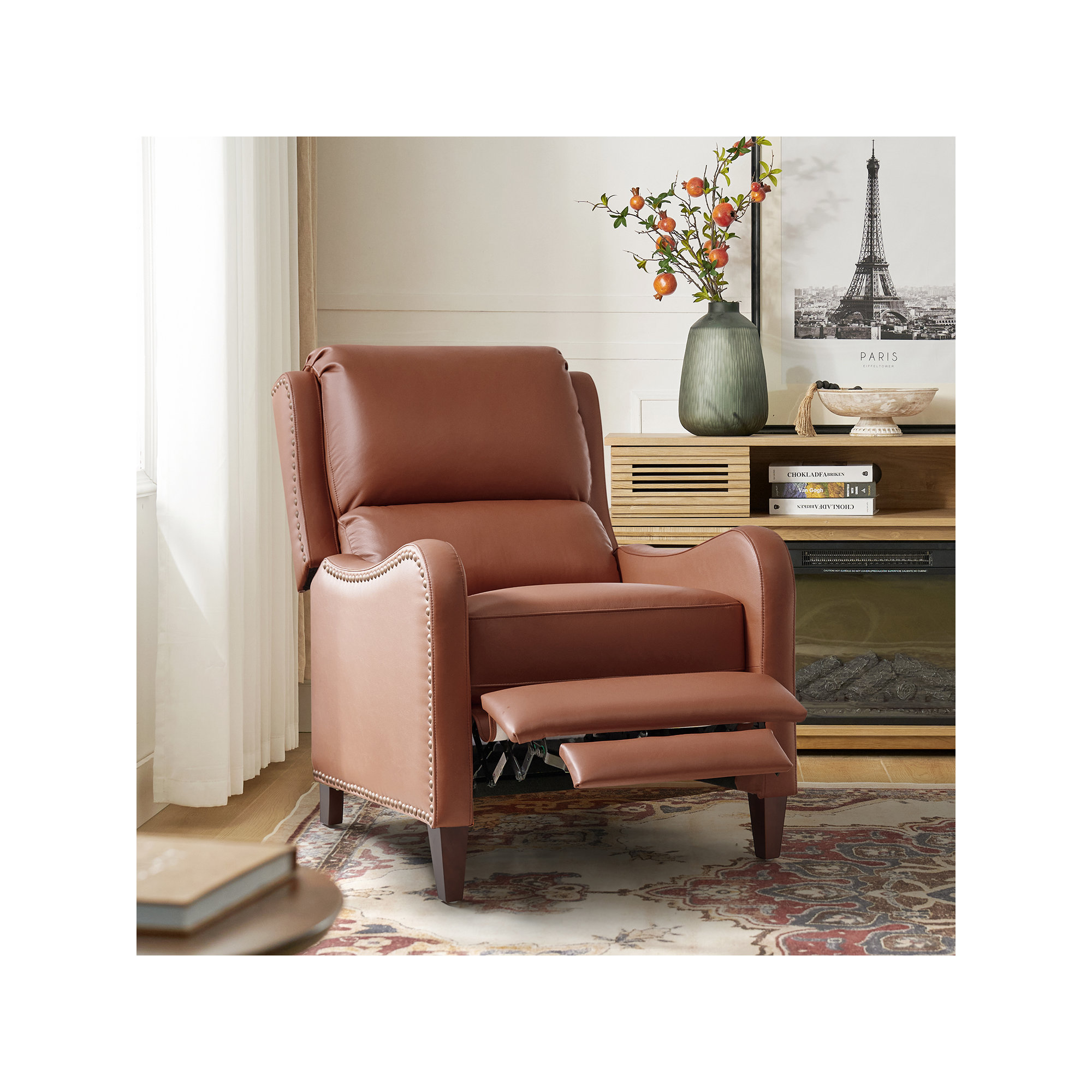 Beecher 28.75" Wide Genuine Leather Manual Club Recliner, Brick Top Grain Leather