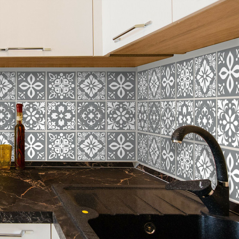Sevilla Spanish Wall Tile Sticker Set 15cm x 15cm PVC, Dark Grey