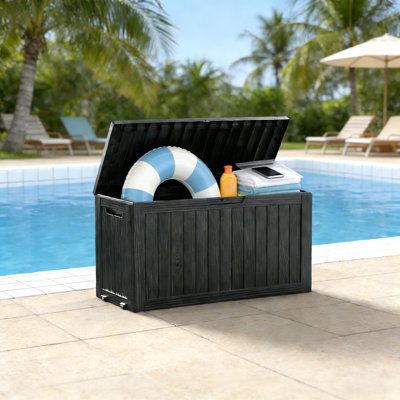 75 Gallon Outdoor Deck Box, Weather-Resistant Resin Storage Box with Lockable Design, Built-in Handles & Rollers for Patio Cushions, Garden Tools & Pool Supplies