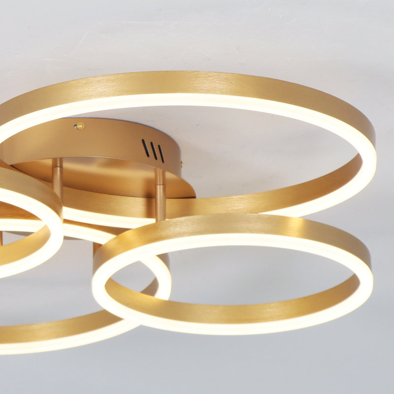 32.7 Inch Modern LED Flush Mount Light For Bedroom Remote Control, Gold