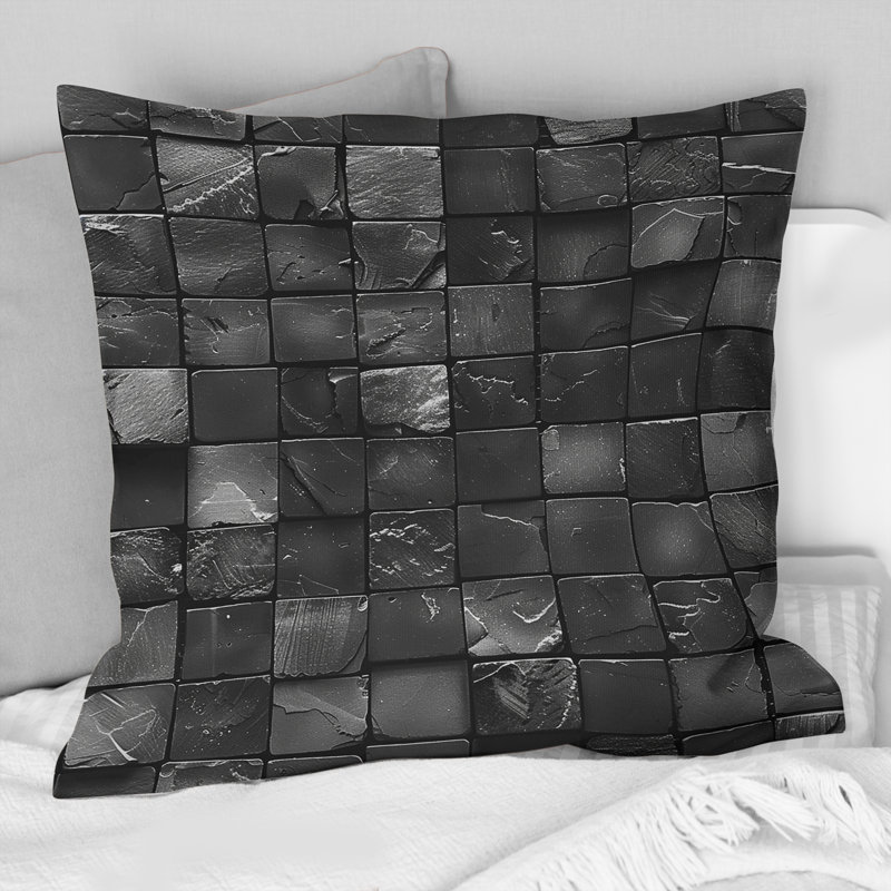 Carreaux de mosaïque gris moderne IV - Coussin décoratif moderne, H 16 po x l 16 po